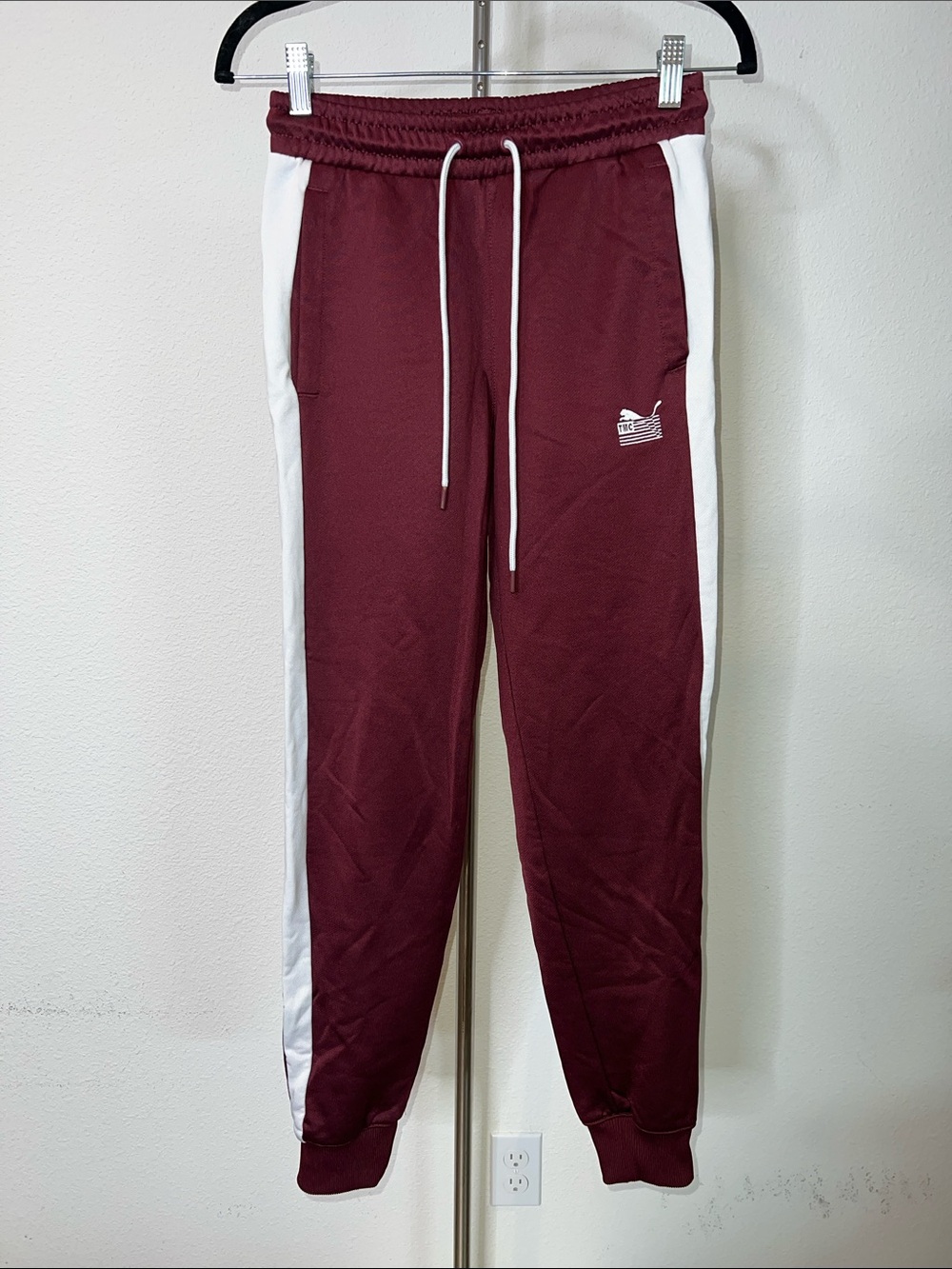 Puma X TMC Everyday Hustle Maroon Track Pants with White Side Panels